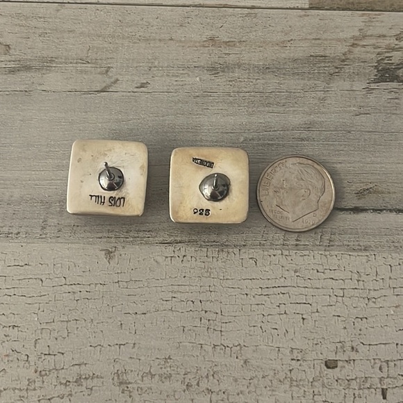 Vintage Lois Hill Silver Scroll Caviar Bead Stud Earrings. - Picture 4 of 4